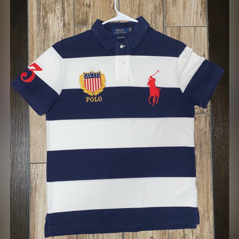Ralph Lauren Polo Shirt Mens M Big Pony #3 Classic Fit Color Block USA Crest